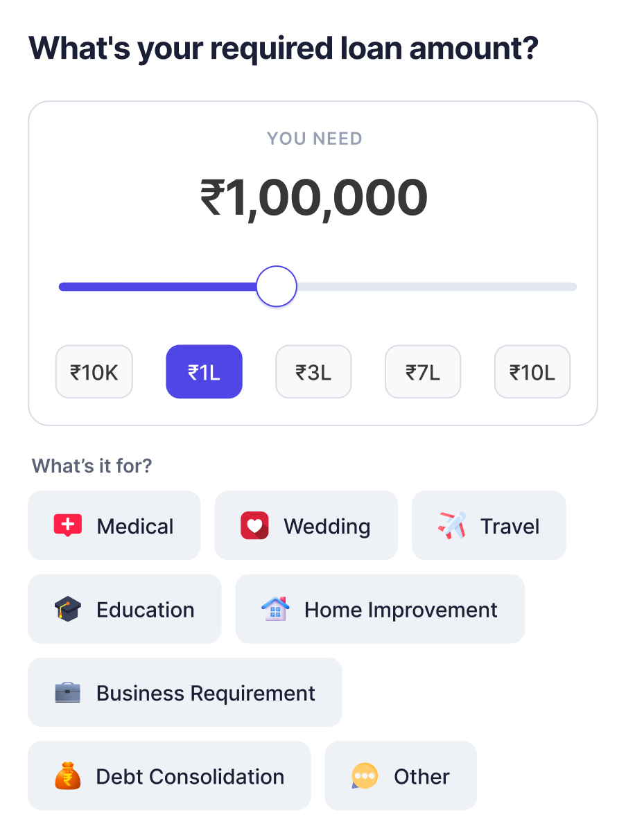 Loan amount selection screen with Get offers and OTP sent status badges